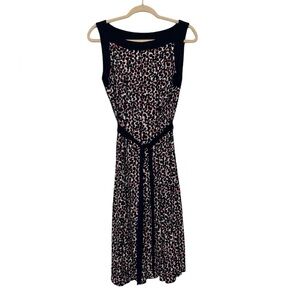 Christopher Banks Pink Navy Blue Long Modest Fit Flare Belted‎ Sleeveless Dress